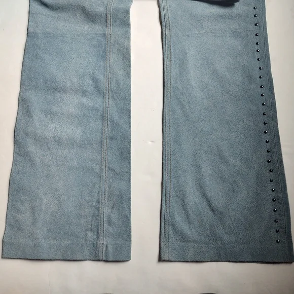 USA Bikers Dream Apparel Leather Blue Studded Pockets Boot Cut Pants Women's 14